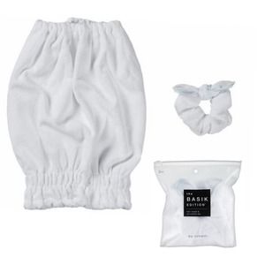 Conair Hair Towel and Scrunchie Set Basik Edition White Microfiber